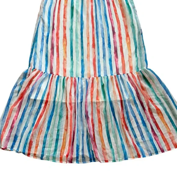 PINK LILY multi color striped single ruffle bottom maxi sundress size Medium - Picture 3 of 7